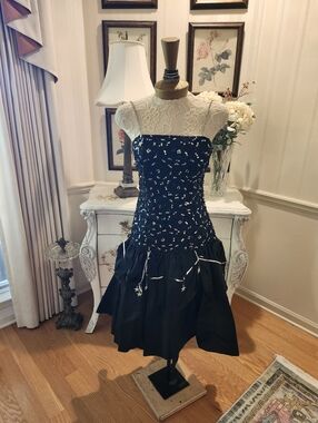 Vintage Whimsigoth Alyce Black & Silver  Star Dreams Stevie Nicks Dress S